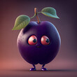 Pflaume Obst Gemüse Früchte Cartoon Sticker Logo Digital Art Generative AI Hintergrund Cover Backdrop Illustration