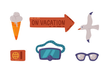 Sticker - Travel and Vacation Symbol and Attribute for Tourism and Holiday Adventure Vector Set