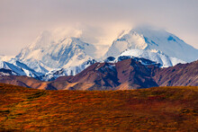 The Summit Of Denali As Seen On A Cloudy Autumn Day In Denali National Park, Alaska