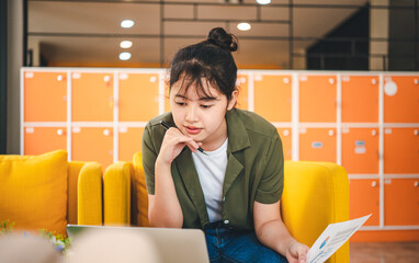 Wall Mural - Freelancers are working on accounting and taxes on a table in a cafe.