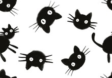 Halloween Animals Seamless Black Cats Paint Markers Pattern For Wrapping Paper And Fabrics And Linens And Kids