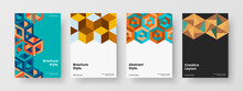 Colorful Mosaic Hexagons Flyer Concept Composition. Multicolored Booklet Vector Design Layout Bundle.