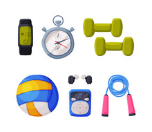 Sport Equipment And Gear For Workout And Training Vector Set