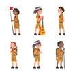 Little Boy and Girl Scout in Uniform Engaged in Adventure Vector Set