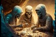 Group of mummies doing an archaeological dig, created with Generative AI technology