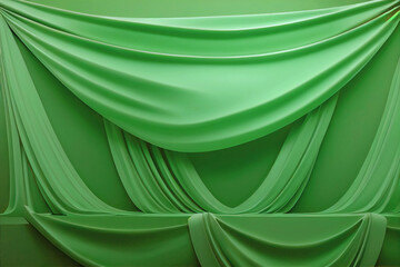 Light green fabric draped over the wall background, luxury silk backdrop for fashion product presentation, elegant minimal drapery design