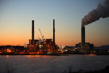 Predawn View Of A Coal-fired Power Plant On Lake Julian In Arden, NC
