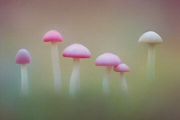 Wall Mural - Soft colors pink mushrooms on neutral background, generative ai illustration with copy space