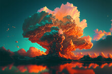 Colorful Mushroom Cloud In Late Afternoon, Generative AI