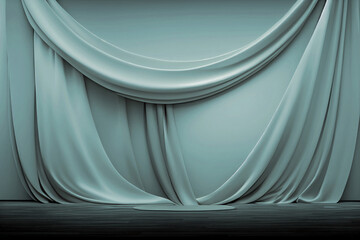 gray fabric draped over the wall background, luxury silk backdrop for fashion product presentation, 