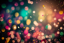 Colorful Confetti In Front Of Colorful Background With Bokeh For Carnival