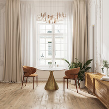 Room Interior Design In Parisian Style, 3d Rendering