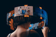 © Marcos Osorio/Stocksy - Woman interacting with Metaverse screens