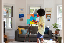 African American Lifestyle Girl Artist Painting Indoor Studio