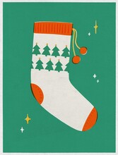 Retro Christmas Tree Sock. Minimal Illustration