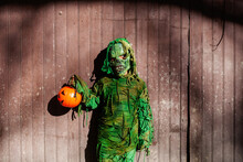 Boy With Zombie Costume On Halloween Portrait