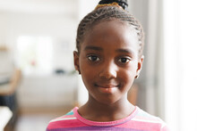 Portrait Of Happy African American Girl Looking At Camera And Smiling, With Copy Space