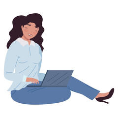 Sticker - woman seated using laptop