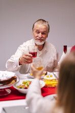 Grandfather Child Celebrate Wish Merry Christmas Dinner Table