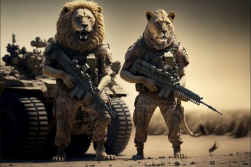 soldier lion with rifle warrior