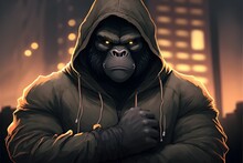 A Gorilla Holding A Black Hoodie In His Hands Anime Cover 