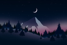 Snowy Mountain Under The Moon And Stars