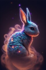 Wall Mural - Cute Cosmic Baby Bunny with Blue Eyes made of Galaxies Spirals Nebulas and Stars