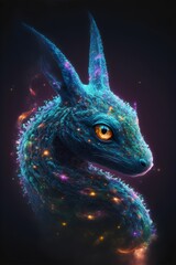 Wall Mural - Rabbit-Ear-Shaped Reptile with Vibrant, Colorful Eyes made of Galaxies Spirals Space Nebulae and Stars