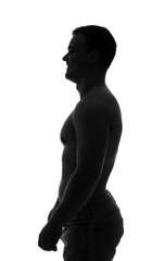 Wall Mural - Silhouette of muscular young man on white background