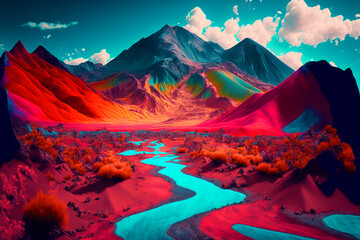 Wall Mural - otherworldly colorful landscapes. Generative AI