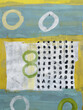 an abstract painting with circles, dots, and stripes