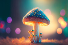 Pretty Fantasy Mushrooms With Bokeh.Generative Ai.