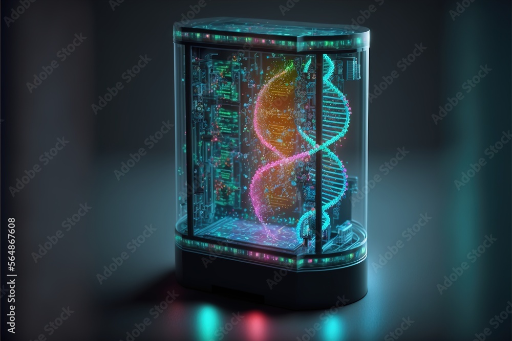 Virtual Dna Model DNA Model in a medical laboratory created with generative ai technology ...