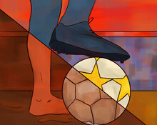 Soccer Player Standing With A Ball