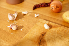 Garlic On Table In Kitchen
