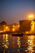 Varanasi Ghats At Night