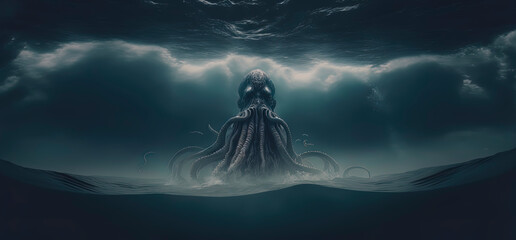 Big kraken in the ocean. Generative AI