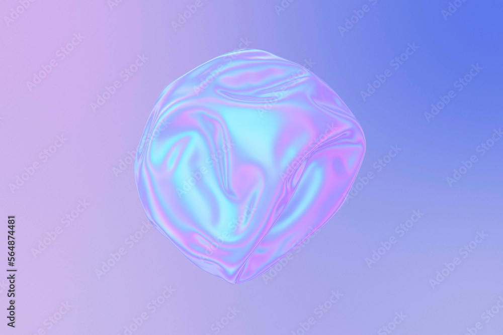 3D Abstract Iridescent sphere shape with holographic waving texture ...