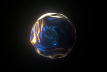 3D Abstract Iridescent Sphere Shape With Holographic Cloth Texture.