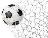 Fototapeta Sport - Soccer ball or Football ball in the net isolated on white background, Soccer Ball Hitting the net PNG Images With Transparent Background.