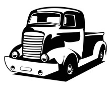 1940s Chevy Coe Truck Silhouette. Isolated White Background View From Side. Best For Badge Concept Logo. Available Eps 10.