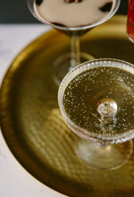 A Coupe Glass Filled With Sparkling White Wine.