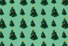 Minimal Composition Pattern Background Of Green Christmas Trees