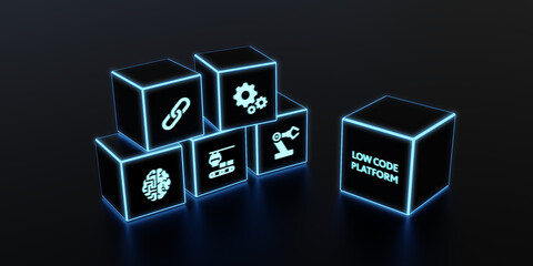Low Code software development platform technology concept. 3d illustration