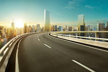3d Rendering Highway Overpass Motion Blur With Modern City