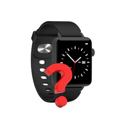 Poster - Black Modern Smart Watch with Strap and Red Question Mark. 3d Rendering