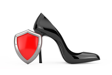 Aufkleber - Black High Heels Wooman Shooes with Red Metal Protection Shield. 3d Rendering