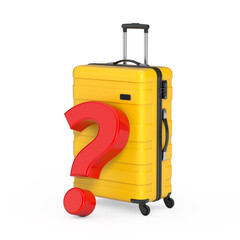 Aufkleber - Travel Holiday Vacation Concept. Modern Luxury Plastic Yellow Suitcase with Red Question Mark. 3d Rendering