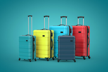 Aufkleber - Travel Holiday Vacation Concept. Set of Modern Multicolor Luxury Plastic Gray Suitcases in Different Sizes. 3d Rendering