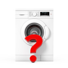 Poster - White Modern Washing Machine with Question Mark. 3d Rendering